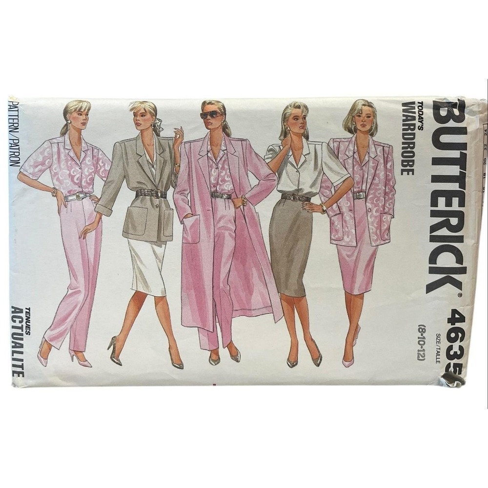 Butterick 4635 Misses Coat Jacket Skirt Pants Shirt Size 8-12 1980s